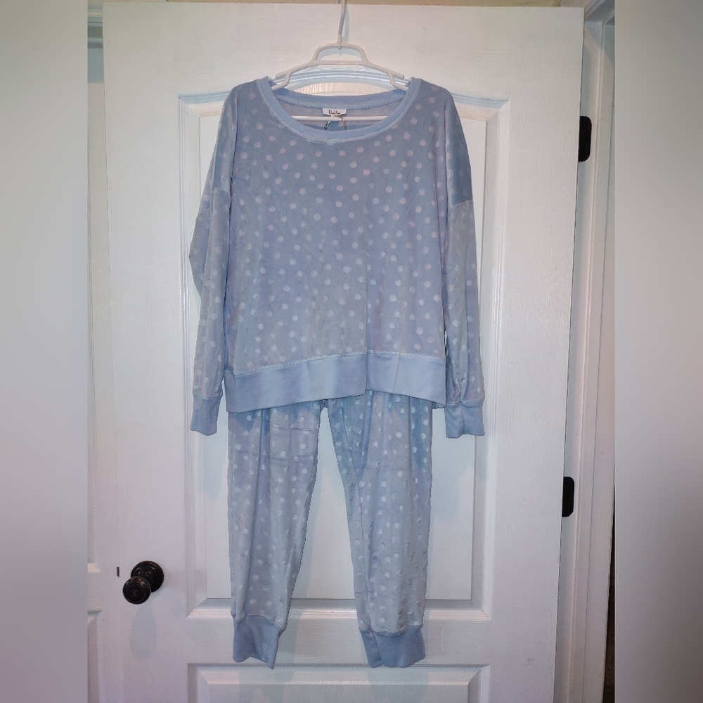 Roudelain Women's Periwinkle Blue Polka Dot Pajamas Pullover and Joggers Sz XL - Picture 6 of 6